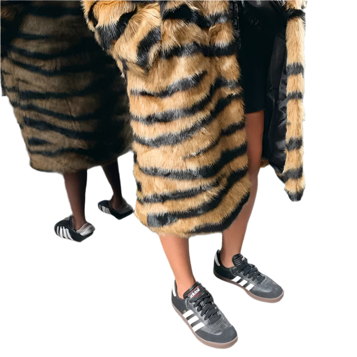 Wild Elegance Imitation Tiger Fur Coat