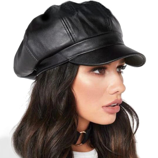 PU Leather Retro British Solid Beret