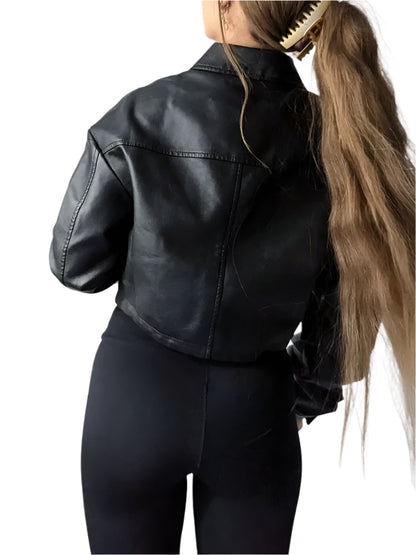 Fashion Cropped Oversized Leather Jacket