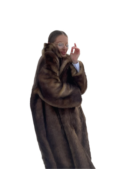 Women Fashion Dark Brown Thicken Warm Faux Fur Long Overcoat