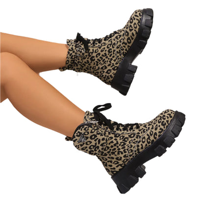 Winter Leopard Print High Heels Lace