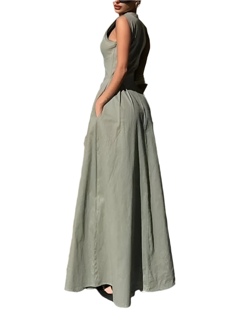 Zipper Long Dress Pleated