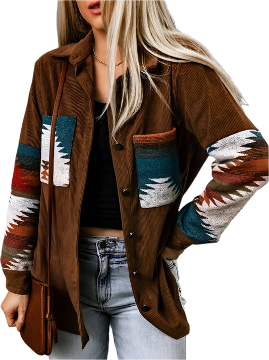 Aztec Corduroy Shacket - Boho Vintage Jacket