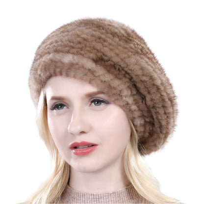 Hand-Knitted Mink Fur Beret