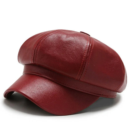 PU Leather Retro British Solid Beret