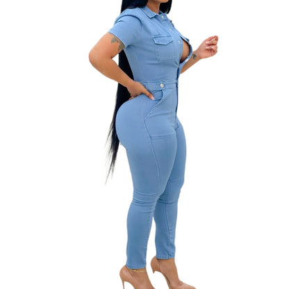 Slim Fit Denim Jumpsuit – Long