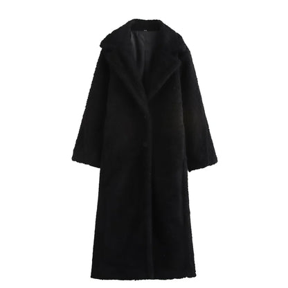 Loose Collar Fleece Long Coat