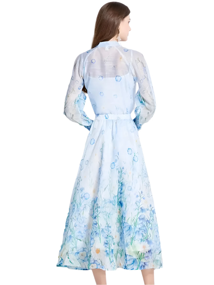 Elegant Organza Floral Two-Piece Set – Summer Holiday Outfit