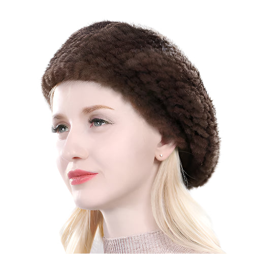 Hand-Knitted Mink Fur Beret