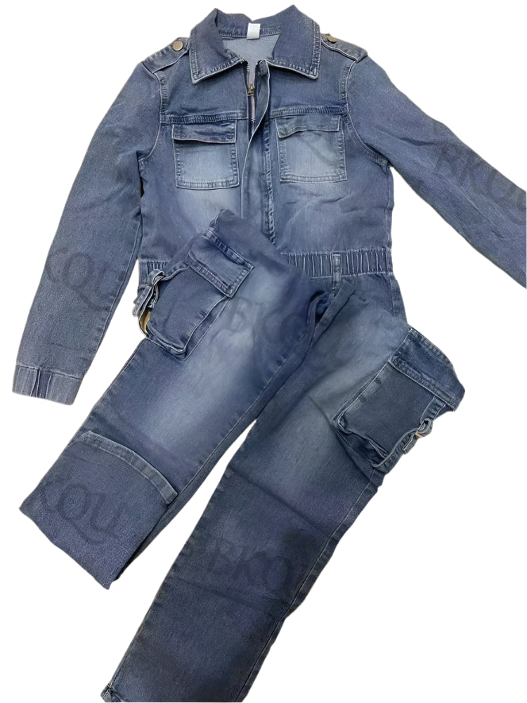 Y2K Denim Cargo Jumpsuit