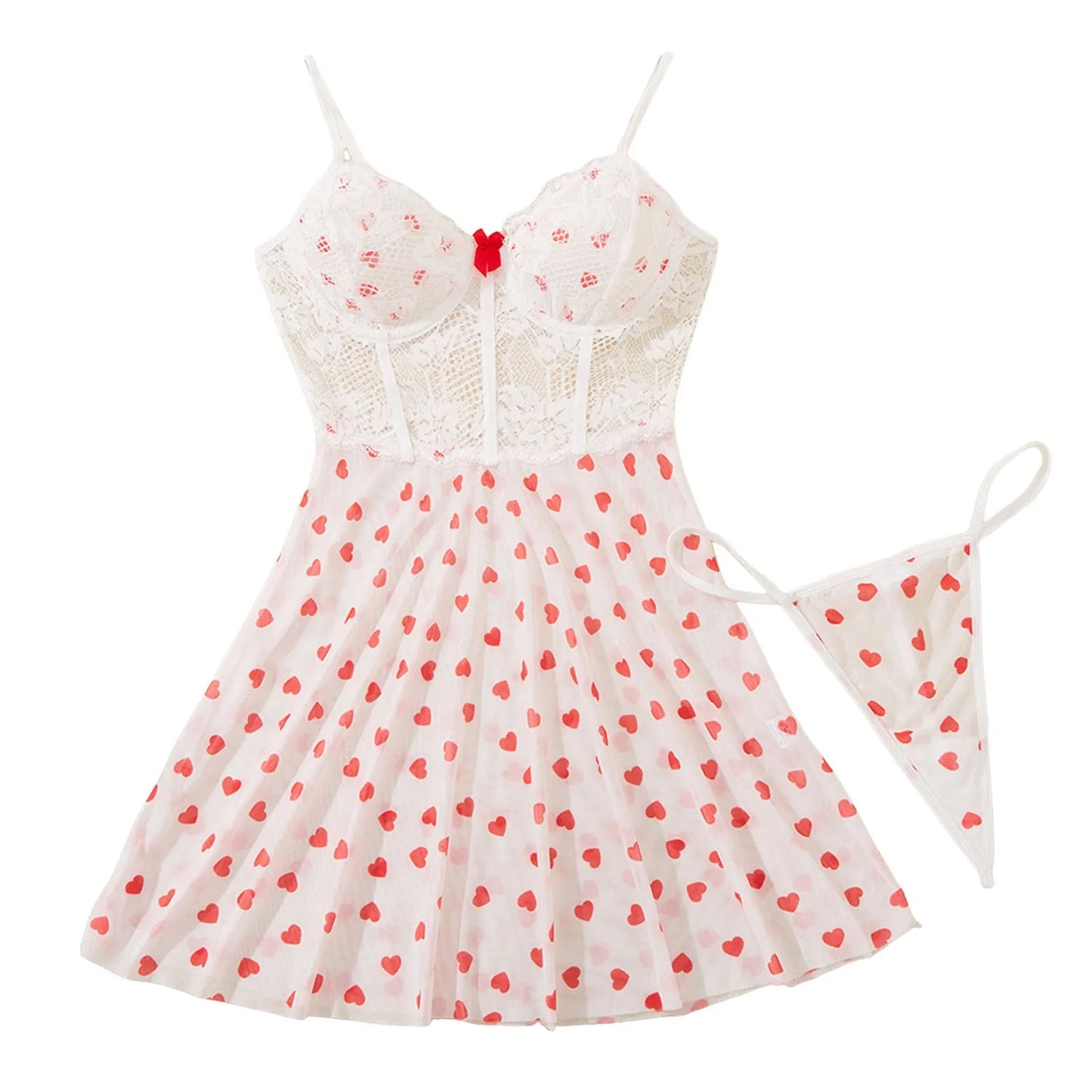 Heart Print Lace Lingerie Set