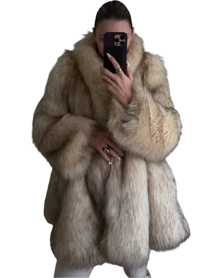 Women Fashion Dark Brown Thicken Warm Faux Fur Long Overcoat