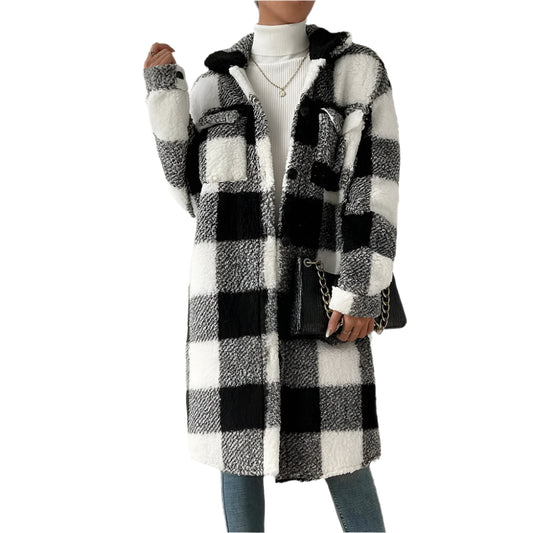 Tartan Plaid Fleece Shacket Coat