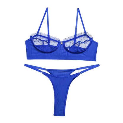 Pure Color Low Waist Thong & Bra Set