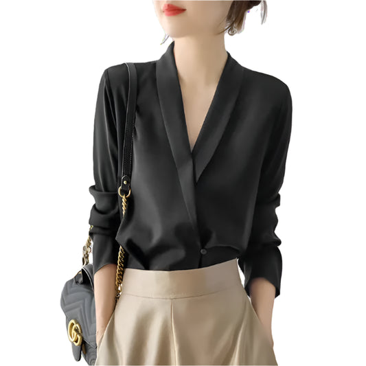 Stylish Female Notched Long Sleeve