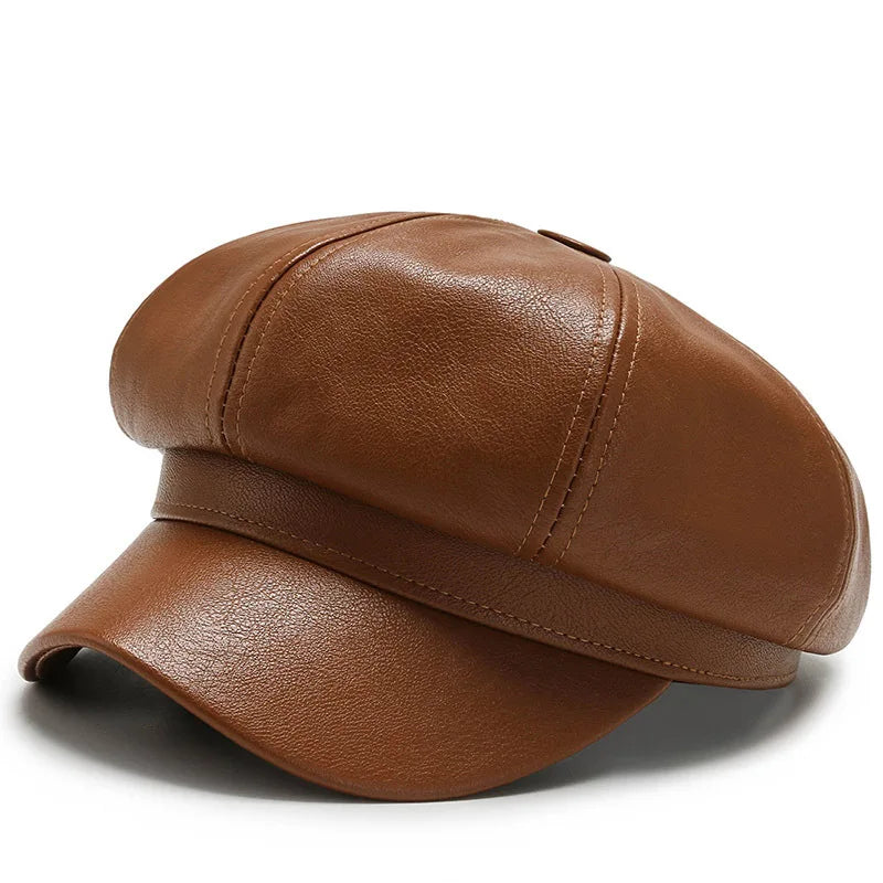 PU Leather Retro British Solid Beret