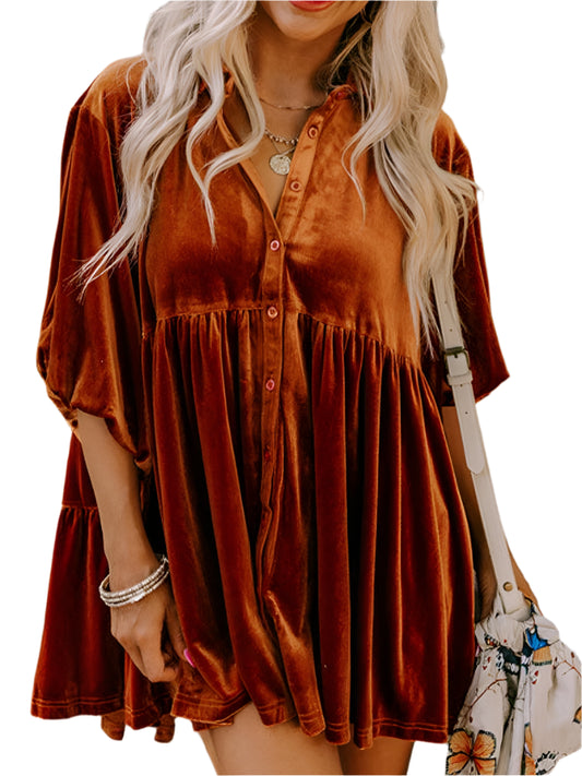 New Boho Velvet Ruffle Blouse