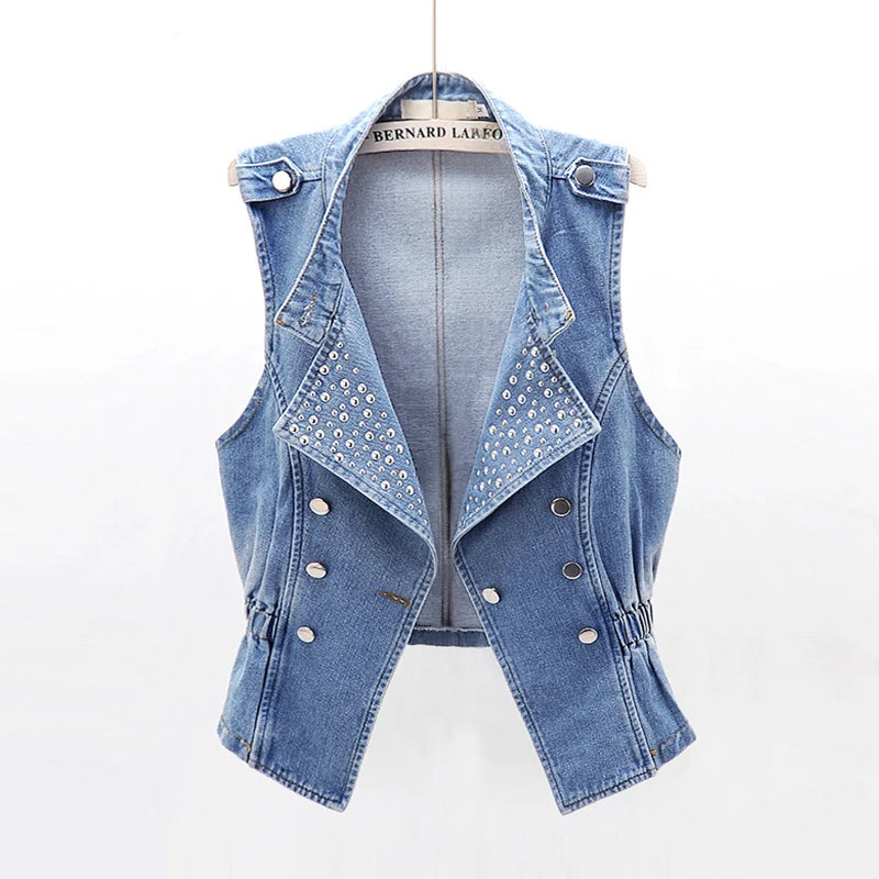 Vintage Blue Rivet Stand Collar Denim