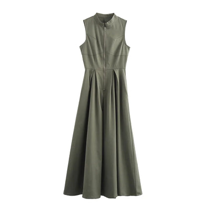 Zipper Long Dress Pleated