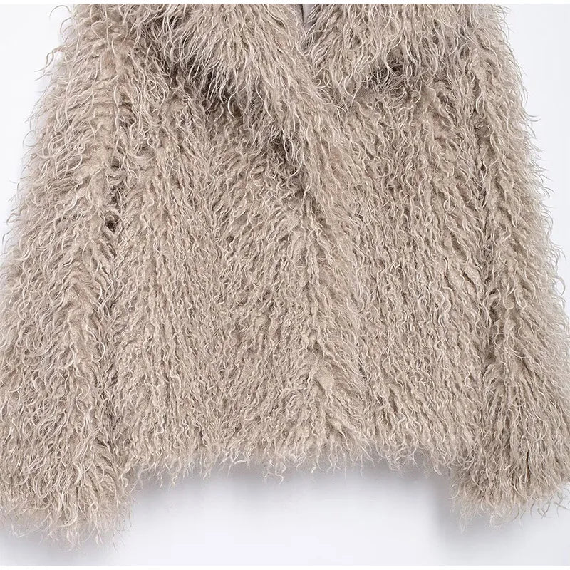 Elegant Vintage Faux Fur Lapel Coat