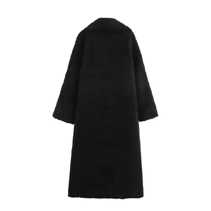 Loose Collar Fleece Long Coat