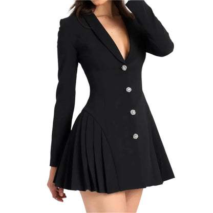 Spring Autumn Black Blazer Mini Dress