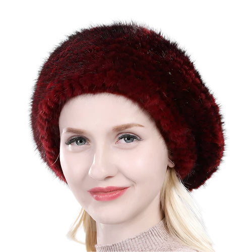 Hand-Knitted Mink Fur Beret