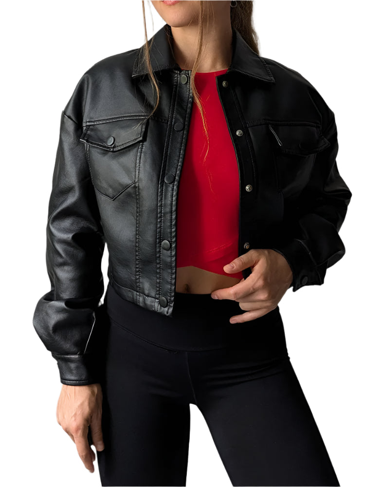 Fashion Cropped Oversized Leather Jacket