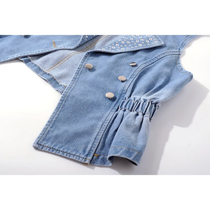 Vintage Blue Rivet Stand Collar Denim