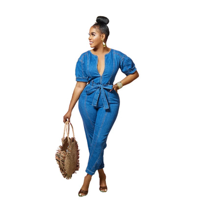 Slim Fit Denim Jumpsuit
