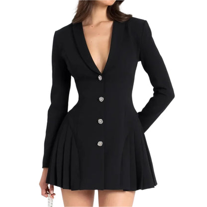 Spring Autumn Black Blazer Mini Dress