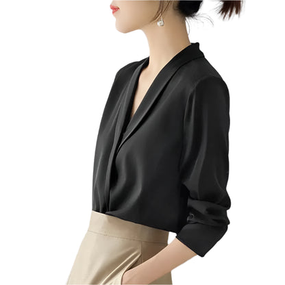 Stylish Female Notched Long Sleeve