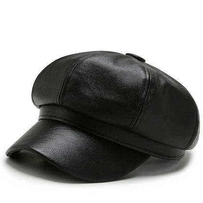 PU Leather Retro British Solid Beret