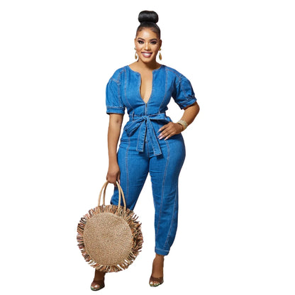 Slim Fit Denim Jumpsuit