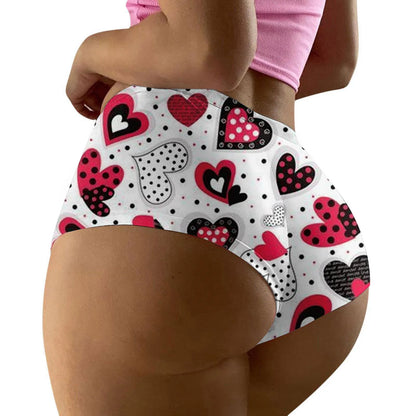 Funny Heart Print Mid Waist Panties