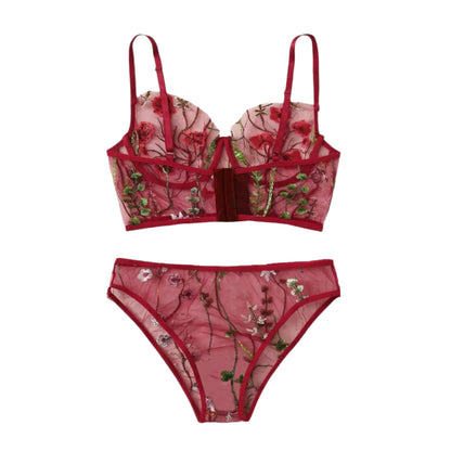 Embroidered Lace Lingerie Set