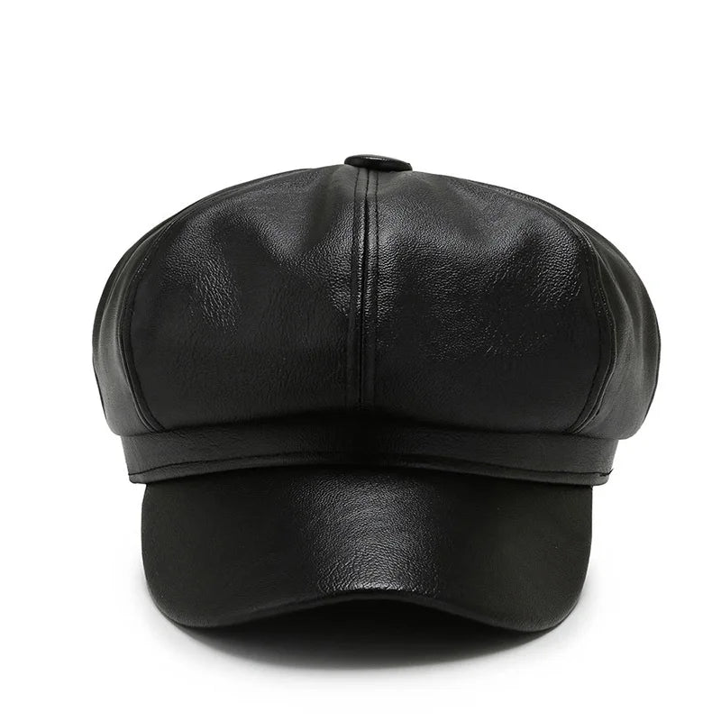 PU Leather Retro British Solid Beret