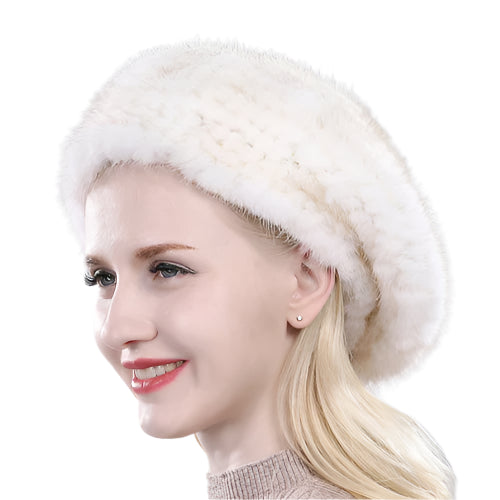 Hand-Knitted Mink Fur Beret