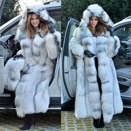 Artificial Faux Fur Hooded Coat