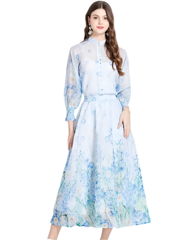 Elegant Organza Floral Two-Piece Set – Summer Holiday Outfit