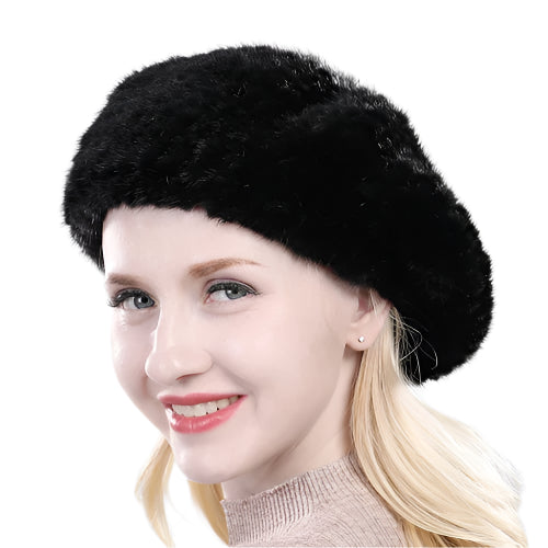 Hand-Knitted Mink Fur Beret