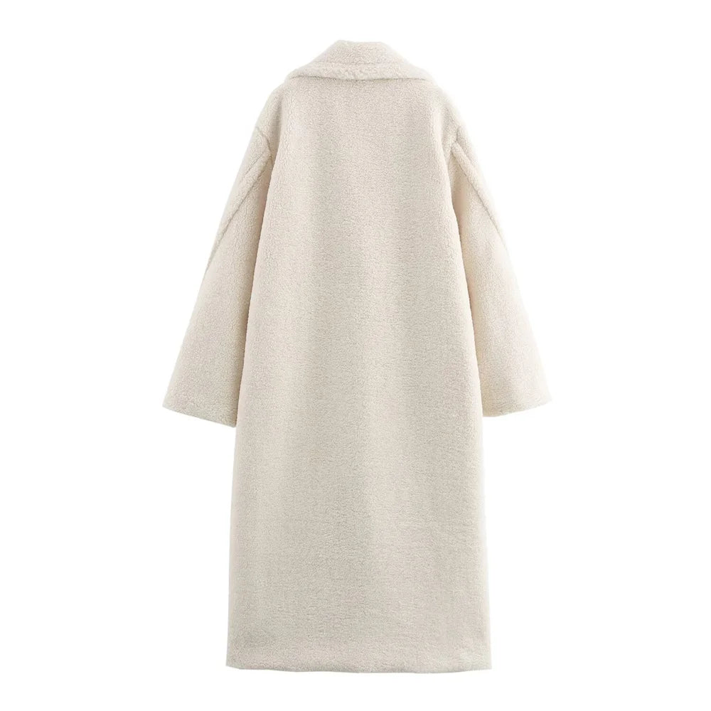 Loose Collar Fleece Long Coat