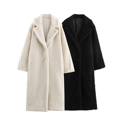 Loose Collar Fleece Long Coat