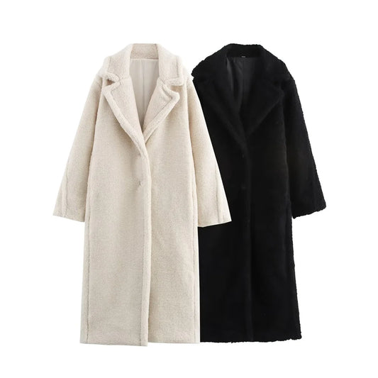 Loose Collar Fleece Long Coat