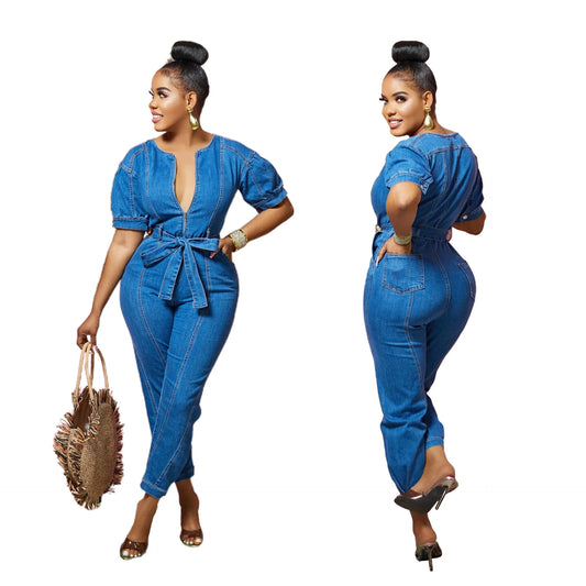 Slim Fit Denim Jumpsuit