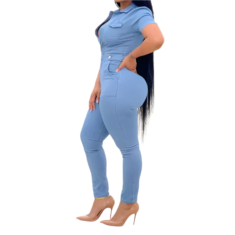 Slim Fit Denim Jumpsuit – Long