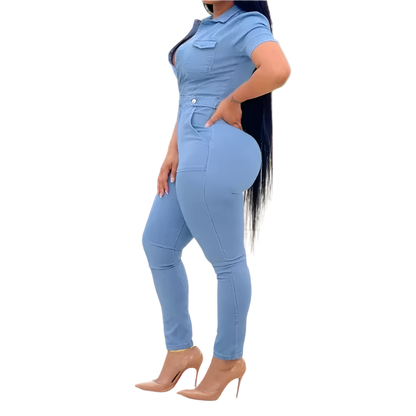 Slim Fit Denim Jumpsuit – Long