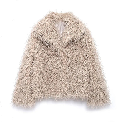 Elegant Vintage Faux Fur Lapel Coat