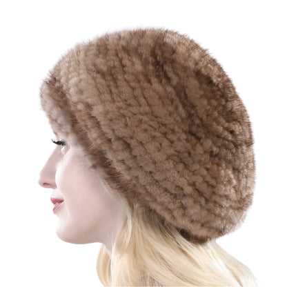 Hand-Knitted Mink Fur Beret