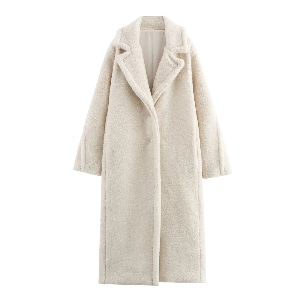 Loose Collar Fleece Long Coat